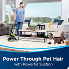 Meet the BISSELL 2252 CleanView Swivel Upright Bagless best Vacuum cleaner,image of power through pet hair